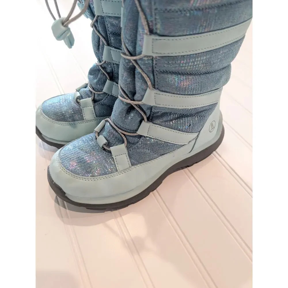 Lands' End Girls 1 Snowflake Insulated Winter Snow Boots - Lt. Blue/Silver
